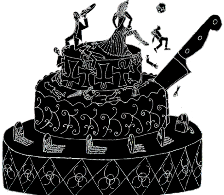 Wedding Apocalypse sketch in inverted B&W